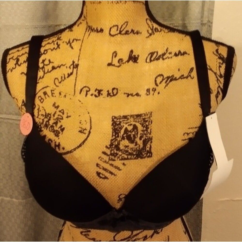 Youmita 36D Black Floral Lace Overlay Plunge Bra NWT